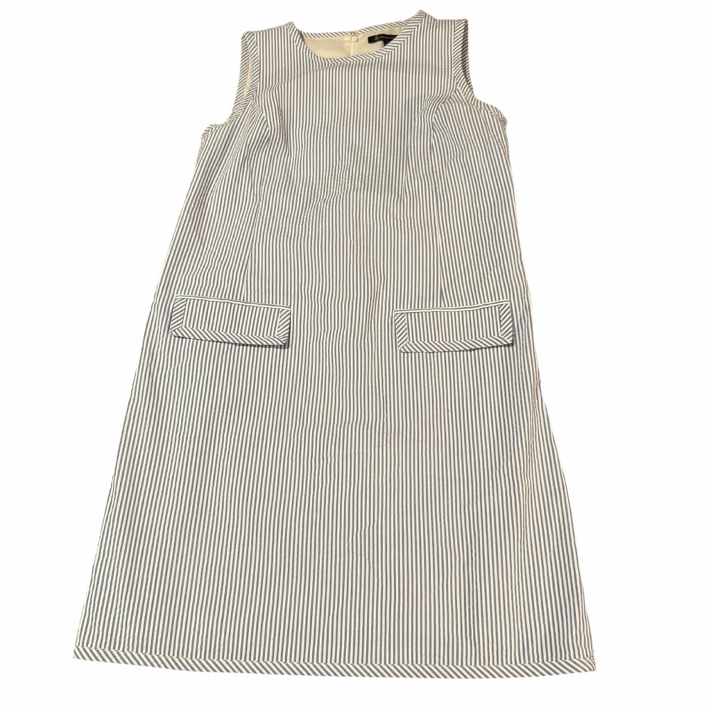 Brooks Brothers blue & white pinstriped seersucker sleeveless dress size 4